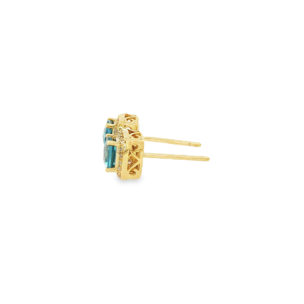 10K Yellow Gold London Blue Topaz & Diamond Halo Stud Earrings Image 4 Jo & Co. Jewelers Hardy, VA