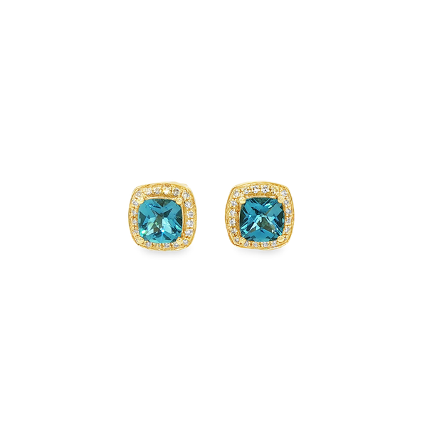 10K Yellow Gold London Blue Topaz & Diamond Halo Stud Earrings Jo & Co. Jewelers Hardy, VA