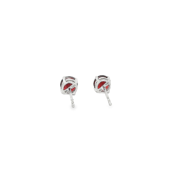 14K White Gold 5mm Round Garnet Stud Earrings Image 3 Jo & Co. Jewelers Hardy, VA