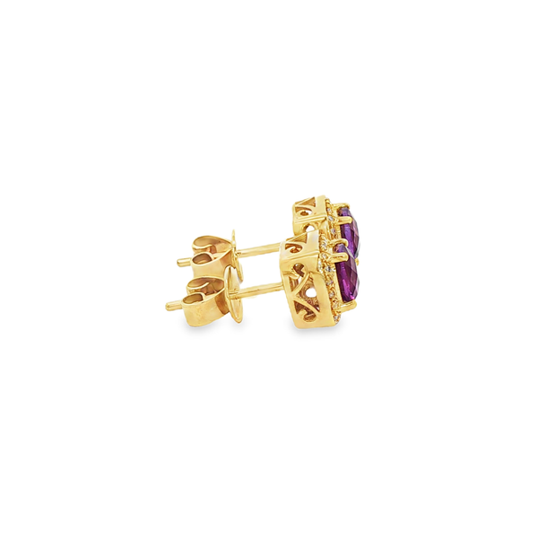 10K Yellow Gold Cushion-Cut Amethyst Diamond Halo Stud Earrings Image 2 Jo & Co. Jewelers Hardy, VA