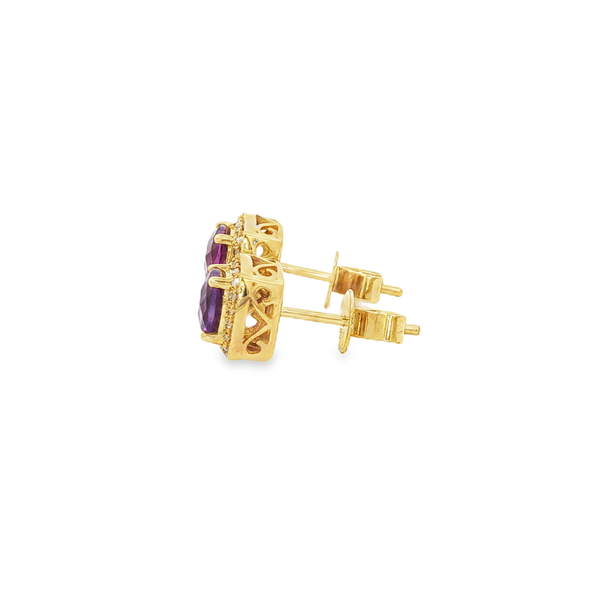 10K Yellow Gold Cushion-Cut Amethyst Diamond Halo Stud Earrings Image 4 Jo & Co. Jewelers Hardy, VA