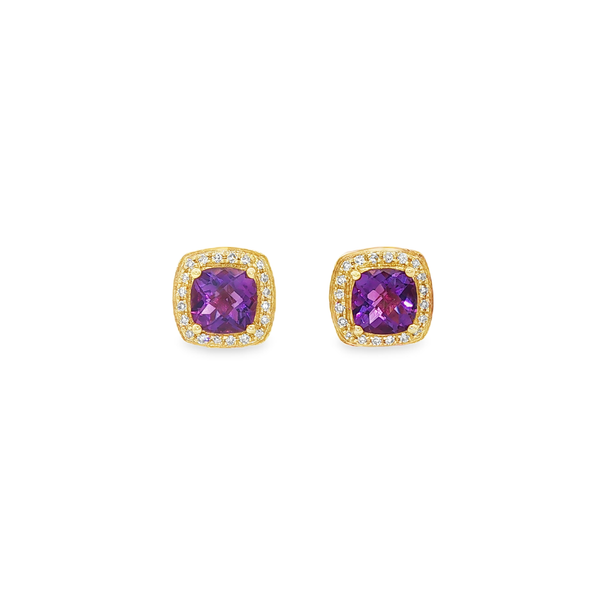 10K Yellow Gold Cushion-Cut Amethyst Diamond Halo Stud Earrings Jo & Co. Jewelers Hardy, VA