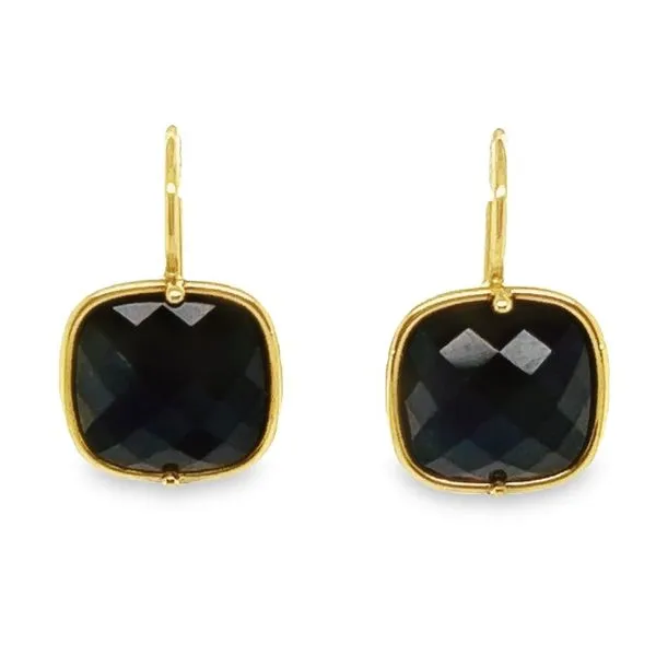 Sterling Silver and 18K Yellow Gold Sqaure Checkerboard Onyx Dangle Earrings Jo & Co. Jewelers Hardy, VA