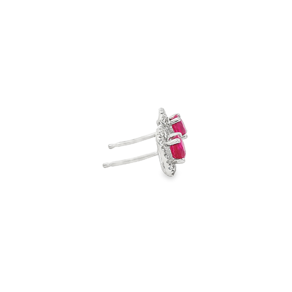 14K White Gold Round Ruby & Diamond Square Halo Stud Earrings Image 2 Jo & Co. Jewelers Hardy, VA