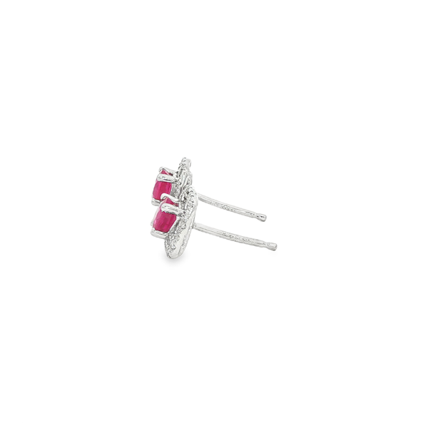 14K White Gold Round Ruby & Diamond Square Halo Stud Earrings Image 4 Jo & Co. Jewelers Hardy, VA