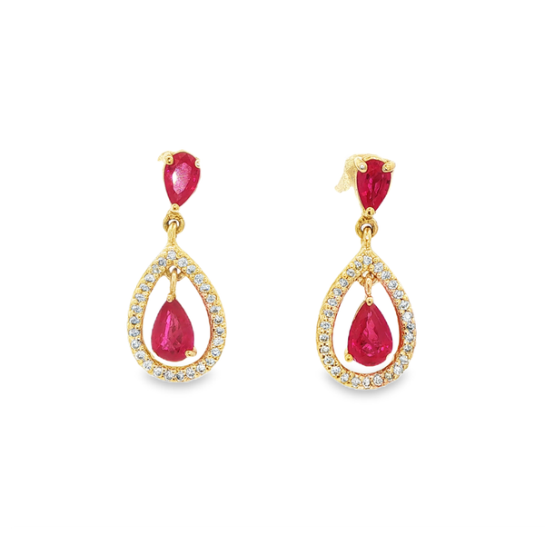 14K Yellow Gold Pear-Shaped Ruby & .30 CTW Diamond Drop Earrings Jo & Co. Jewelers Hardy, VA