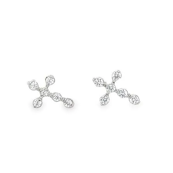 14K White Gold Cubic Zirconium Dainty Cross Studs Jo & Co. Jewelers Hardy, VA