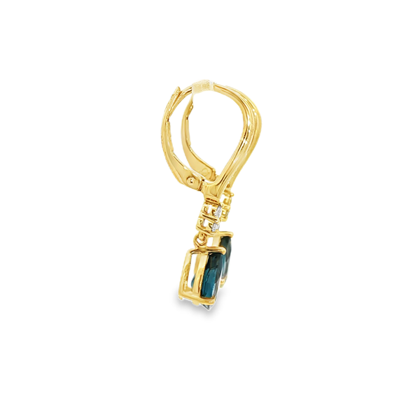 14K Yellow Gold Pear-Shaped London Blue Topaz & Diamond Drop Earrings Image 2 Jo & Co. Jewelers Hardy, VA