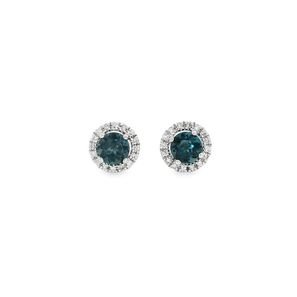 14K White Gold London Blue Topaz & Diamond Halo Stud Earrings Jo & Co. Jewelers Hardy, VA