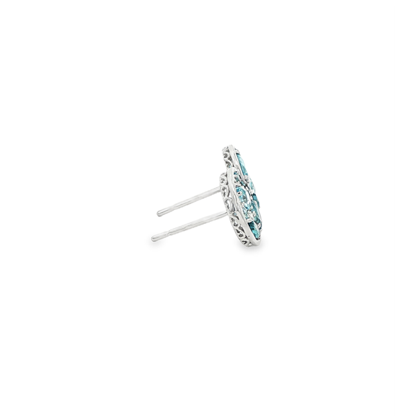 14K White Gold Blue Topaz & Diamond Cluster Disc Stud Earrings Image 2 Jo & Co. Jewelers Hardy, VA