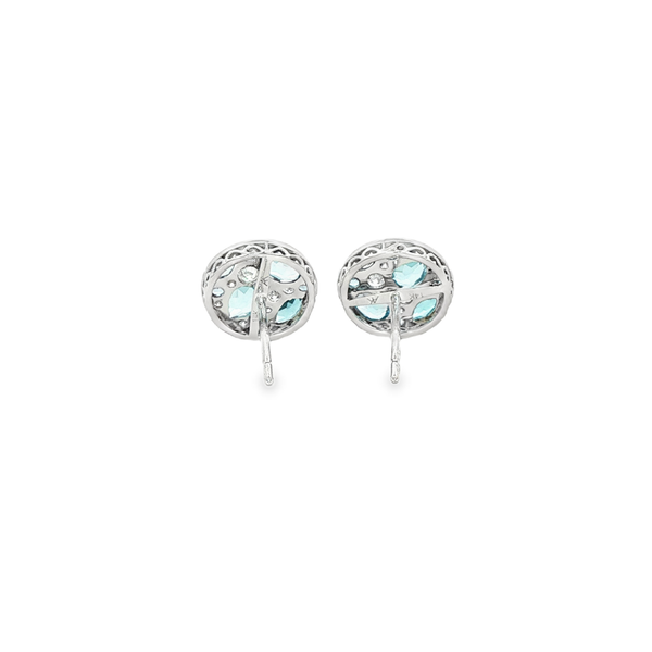 14K White Gold Blue Topaz & Diamond Cluster Disc Stud Earrings Image 3 Jo & Co. Jewelers Hardy, VA