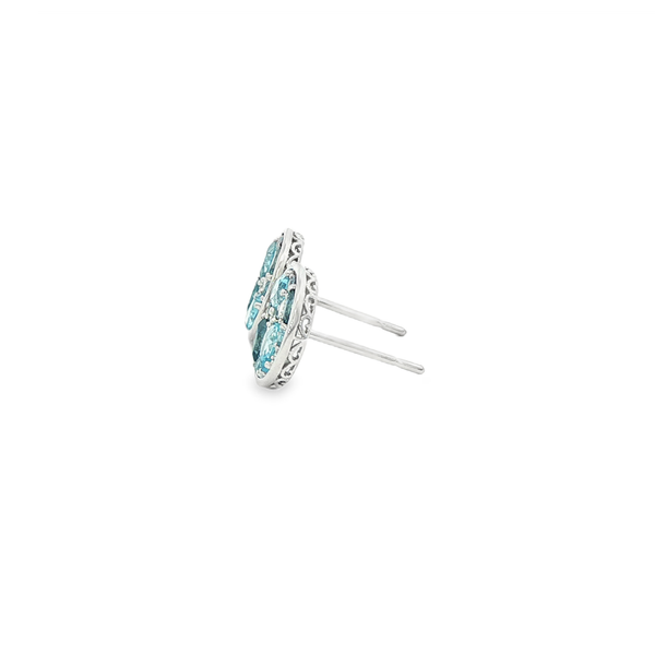 14K White Gold Blue Topaz & Diamond Cluster Disc Stud Earrings Image 4 Jo & Co. Jewelers Hardy, VA