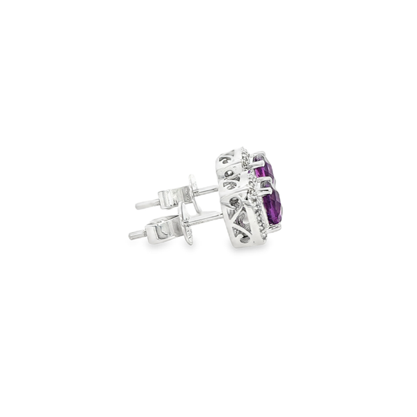10K White Gold Cushion-Cut Amethyst Diamond Halo Stud Earrings Image 2 Jo & Co. Jewelers Hardy, VA