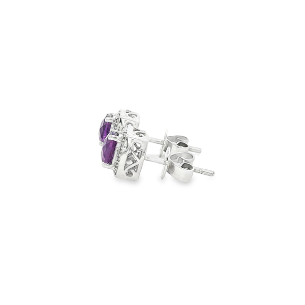 10K White Gold Cushion-Cut Amethyst Diamond Halo Stud Earrings Image 4 Jo & Co. Jewelers Hardy, VA