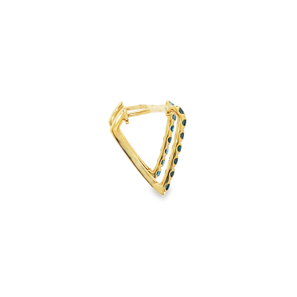 14K Yellow Gold Round London Blue Topaz Diamond-Shaped Hoop Earrings Image 2 Jo & Co. Jewelers Hardy, VA