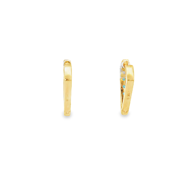 14K Yellow Gold Round London Blue Topaz Diamond-Shaped Hoop Earrings Image 3 Jo & Co. Jewelers Hardy, VA