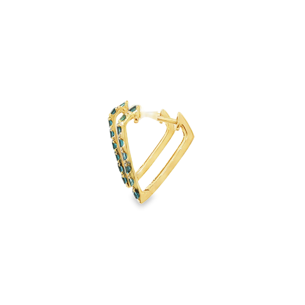 14K Yellow Gold Round London Blue Topaz Diamond-Shaped Hoop Earrings Image 4 Jo & Co. Jewelers Hardy, VA