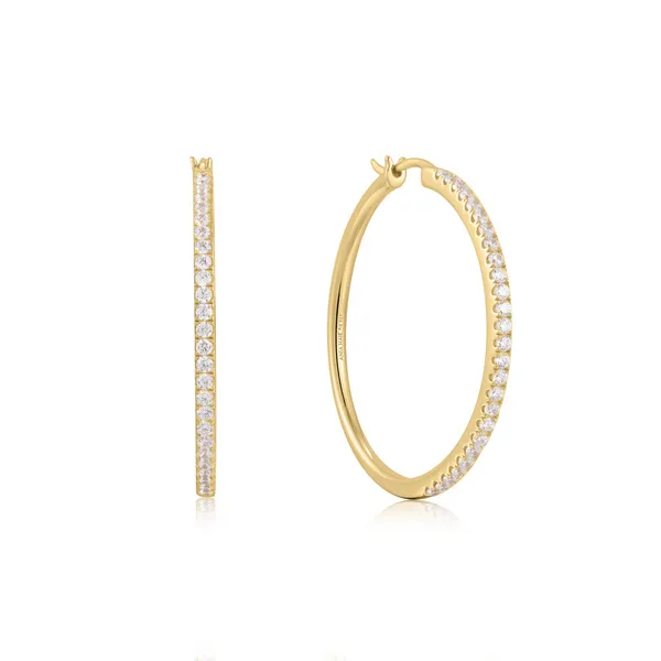 14K Yellow Plated Sterling Silver Pave Hoops Jo & Co. Jewelers Hardy, VA