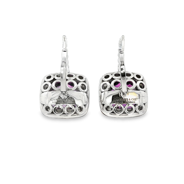 Gabriel Sterling Silver & 14K Yellow Gold Cushion Amethyst Bujukan Leverback Earrings Image 3 Jo & Co. Jewelers Hardy, VA