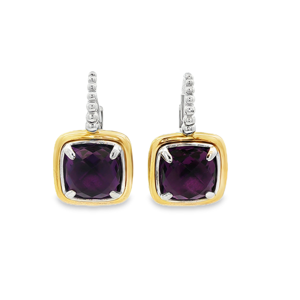 Gabriel Sterling Silver & 14K Yellow Gold Cushion Amethyst Bujukan Leverback Earrings Jo & Co. Jewelers Hardy, VA