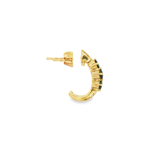 14K Yellow Gold Sapphire & Diamond 3-Stone J-Hoop Post Earrings Image 2 Jo & Co. Jewelers Hardy, VA