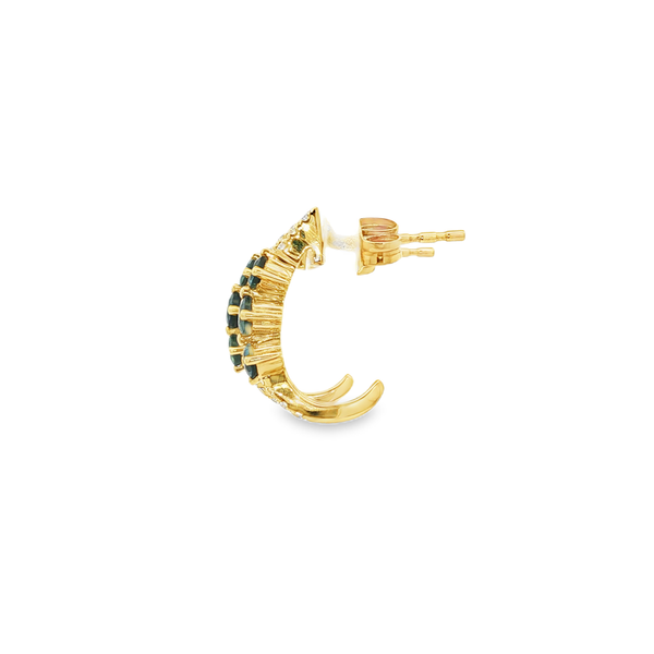 14K Yellow Gold Sapphire & Diamond 3-Stone J-Hoop Post Earrings Image 4 Jo & Co. Jewelers Hardy, VA