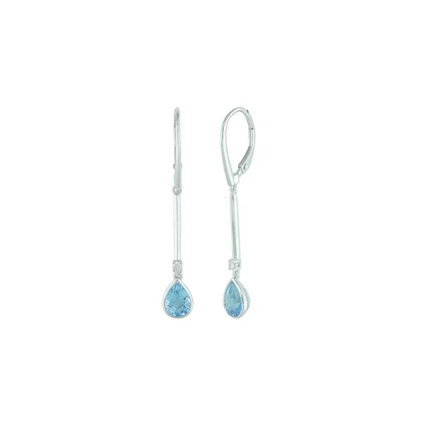 14K White Gold Pear- Shaped Blue Topaz & Round Diamond Drop Bar Earrings Jo & Co. Jewelers Hardy, VA