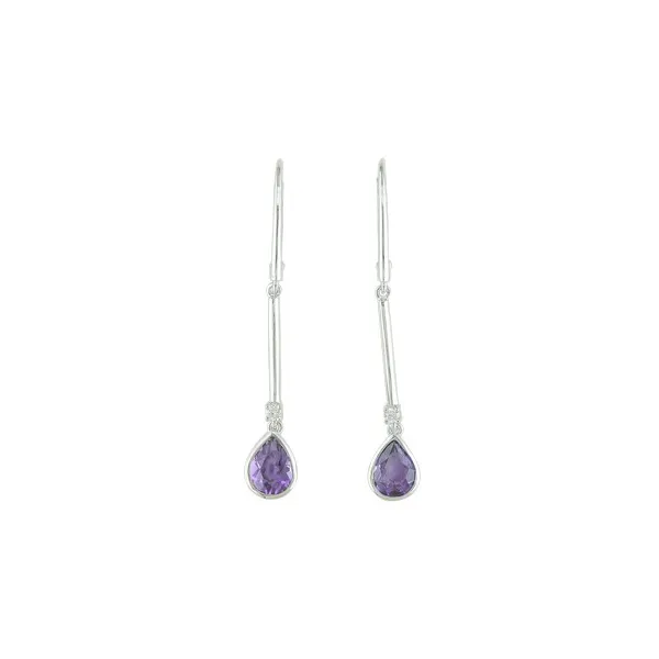 14K White Gold Pear- Shaped Amethyst & Round Diamond Drop Bar Earrings Jo & Co. Jewelers Hardy, VA