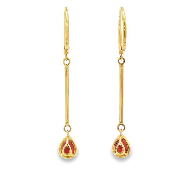 14K Yellow Gold Pear-Shaped Garnet & Diamond Drop Bar Earrings Image 3 Jo & Co. Jewelers Hardy, VA
