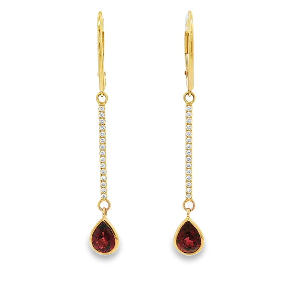 14K Yellow Gold Pear-Shaped Garnet & Diamond Drop Bar Earrings Jo & Co. Jewelers Hardy, VA