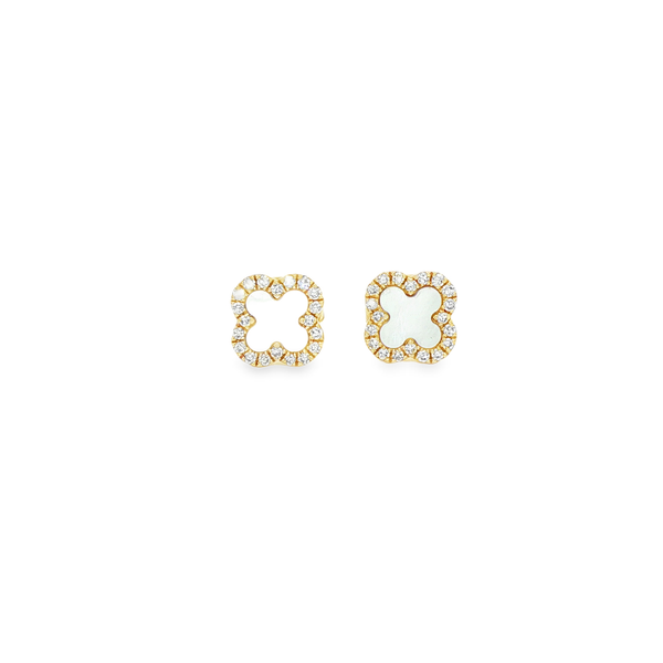 14K Yellow Gold Mother-of-Pearl & .11ctw Diamond Halo Clover Stud Earrings Jo & Co. Jewelers Hardy, VA
