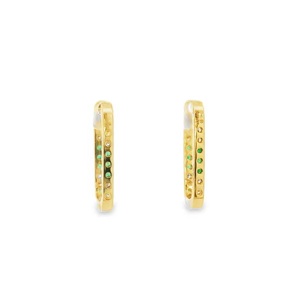 14K Yellow Gold Emerald & Diamond Inside-Out Hoop Earrings – .29 CTW Image 3 Jo & Co. Jewelers Hardy, VA