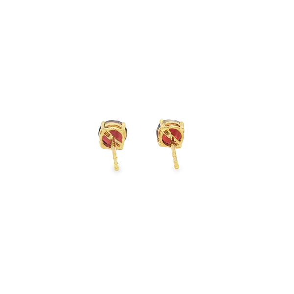 14K Yellow Gold 5mm Round Garnet Stud Earrings Image 3 Jo & Co. Jewelers Hardy, VA