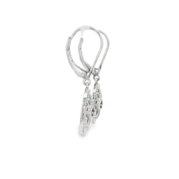 Sterling Silver Round Ruby Milgrain Oval Leverback Drop Earrings Image 2 Jo & Co. Jewelers Hardy, VA