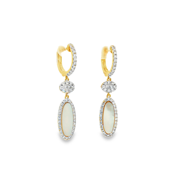 14K Yellow & White Gold .65tw Diamond & Mother-of-Pearl Drop Hoop Earrings Image 2 Jo & Co. Jewelers Hardy, VA