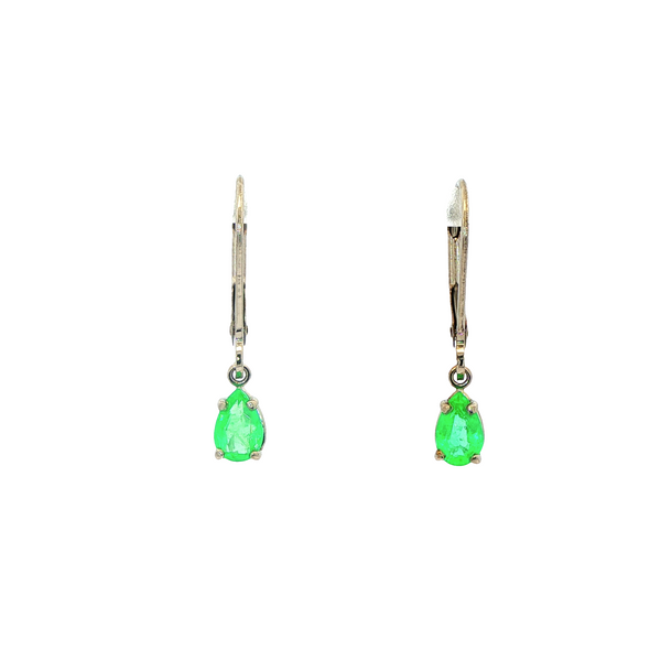 14K White Gold Pear-Shaped Emerald Leverback Drop Earrings Jo & Co. Jewelers Hardy, VA