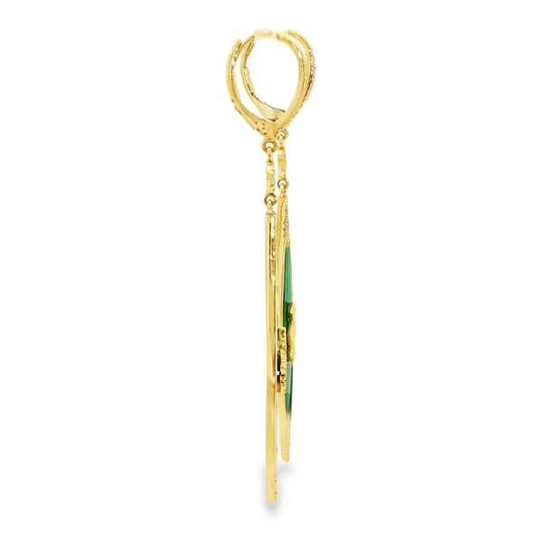 14K Yellow Gold Malachite Diamond Tapered Drop Leverback Earrings .22Tw Image 2 Jo & Co. Jewelers Hardy, VA