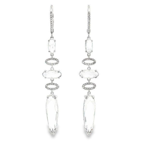 14K White Gold White Topaz Diamond Multi-Stone Drop Earrings .16Tw Jo & Co. Jewelers Hardy, VA