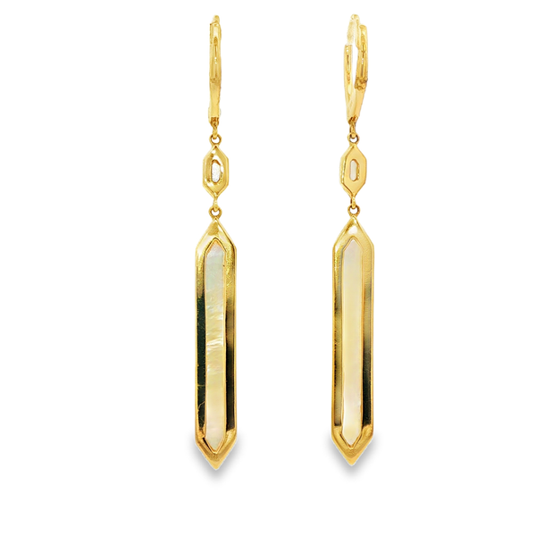 14K Yellow Gold Mother-of-Pearl Diamond Drop Earrings .47Tw Image 3 Jo & Co. Jewelers Hardy, VA