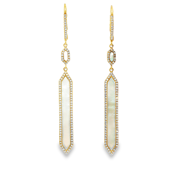 14K Yellow Gold Mother-of-Pearl Diamond Drop Earrings .47Tw Jo & Co. Jewelers Hardy, VA