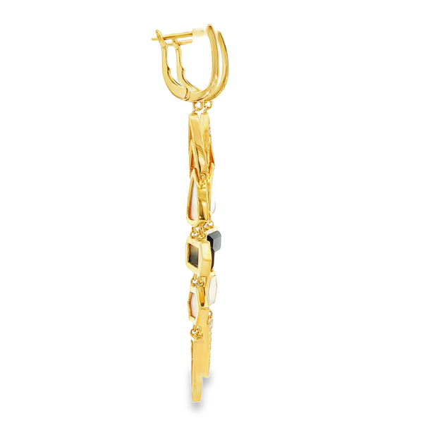 18K Yellow Gold Onyx Mother-of-Pearl Diamond Geometric Drop Earrings .56Tw Image 2 Jo & Co. Jewelers Hardy, VA