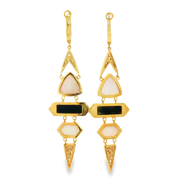 18K Yellow Gold Onyx Mother-of-Pearl Diamond Geometric Drop Earrings .56Tw Image 3 Jo & Co. Jewelers Hardy, VA
