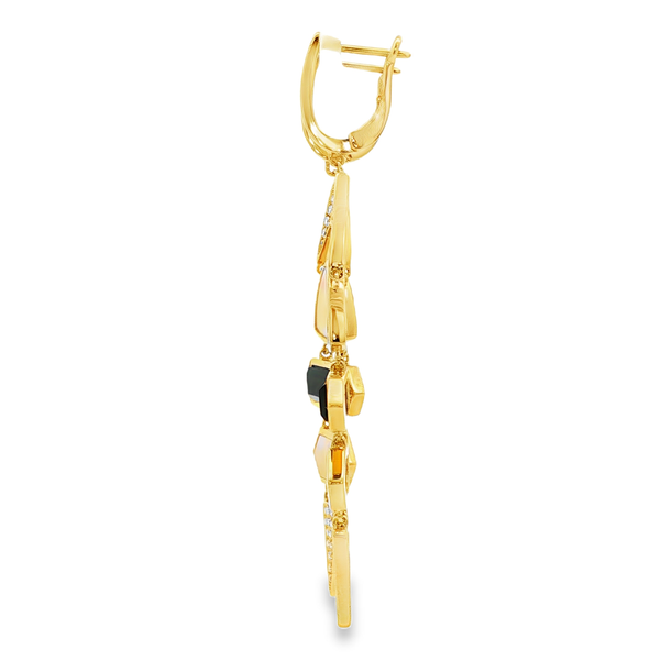 18K Yellow Gold Onyx Mother-of-Pearl Diamond Geometric Drop Earrings .56Tw Image 4 Jo & Co. Jewelers Hardy, VA