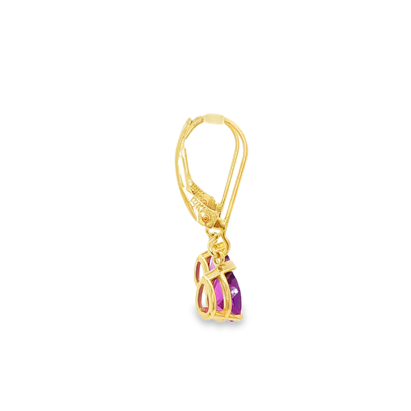 14K Yellow Gold Pear-Shaped Amethyst Leverback Drop Earrings Image 2 Jo & Co. Jewelers Hardy, VA
