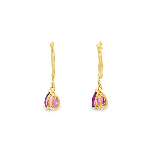 14K Yellow Gold Pear-Shaped Amethyst Leverback Drop Earrings Image 3 Jo & Co. Jewelers Hardy, VA