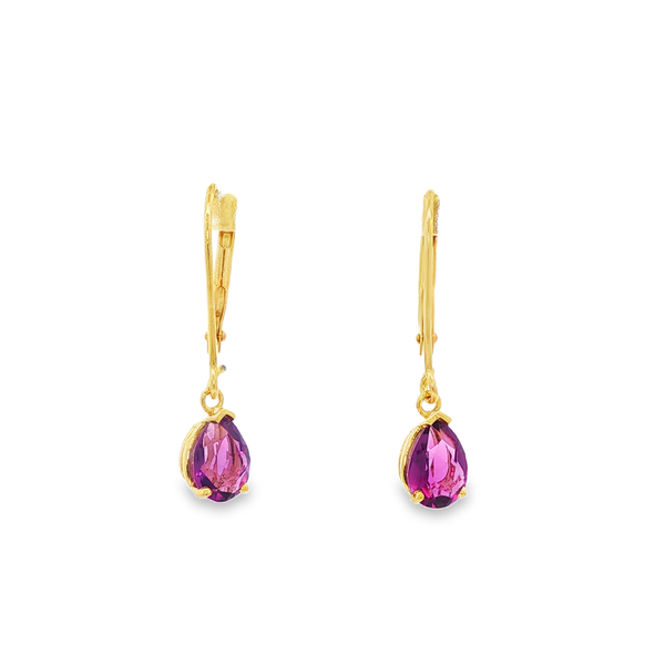 14K Yellow Gold Pear-Shaped Amethyst Leverback Drop Earrings Jo & Co. Jewelers Hardy, VA