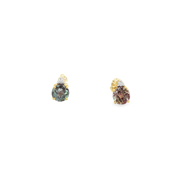 14K Yellow Gold Created Alexandrite & Diamond Stud Earrings Jo & Co. Jewelers Hardy, VA