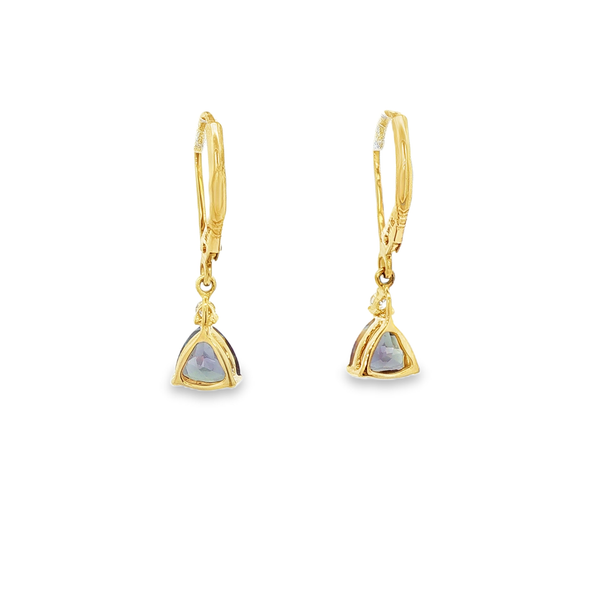 14K Yellow Gold Created Alexandrite & Diamond Leverback Drop Earrings Image 3 Jo & Co. Jewelers Hardy, VA