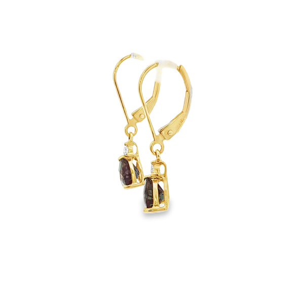 14K Yellow Gold Created Alexandrite & Diamond Leverback Drop Earrings Image 4 Jo & Co. Jewelers Hardy, VA