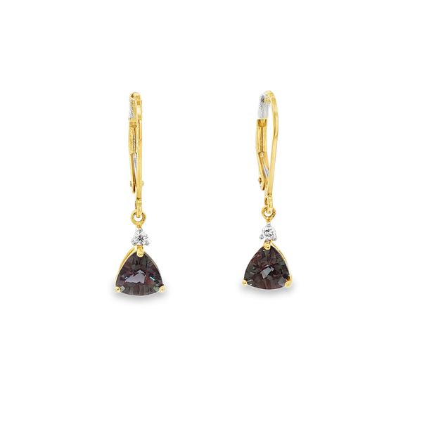 14K Yellow Gold Created Alexandrite & Diamond Leverback Drop Earrings Jo & Co. Jewelers Hardy, VA